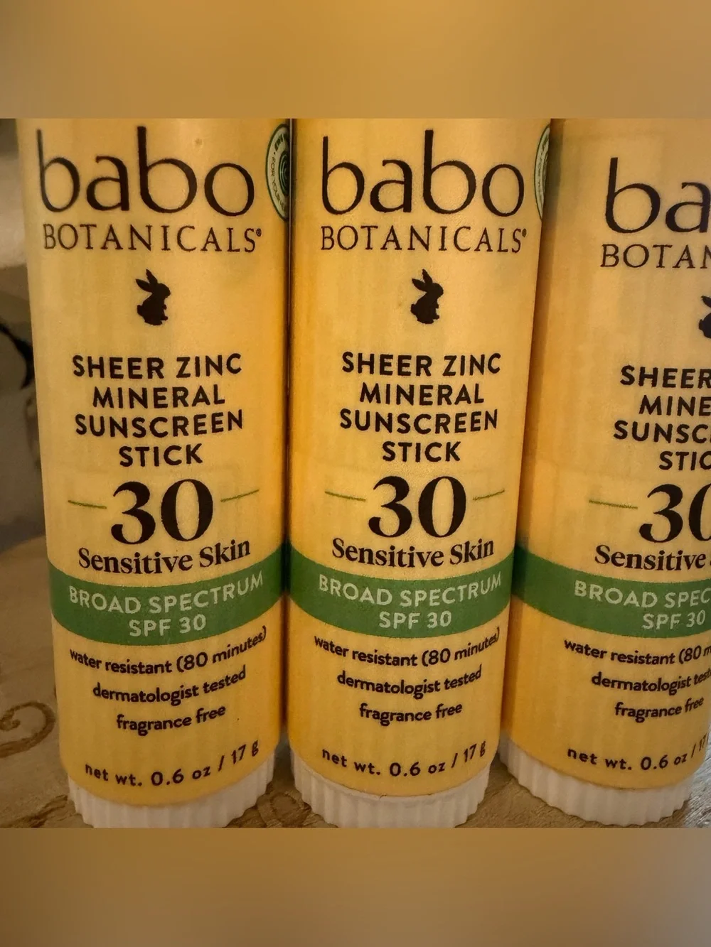 3x Babo Botanical Sheer Zinc Sensitive skin Mineral Sunscreen Stick SPF30 Vegan